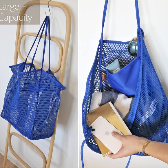 Mesh Beach Tote Womens Shoulder Handbag - Picture 3 of 7